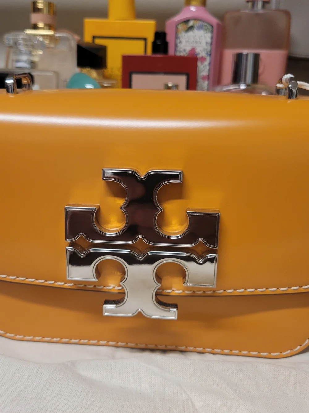 Tory Burch Orange Leather Crossbody with Silver Logo
